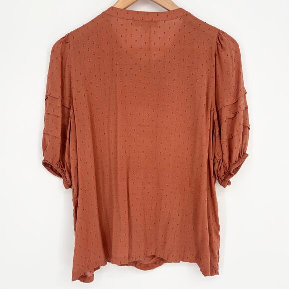 Loft Terracotta Eyelet Embroidered Puff Sleeve Button-Down Top Size M - Picture 4 of 6
